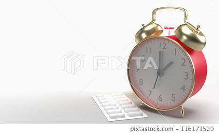 The pill pack and clock for medical or health concept 3d rendering. 116171520