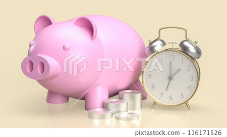 The piggy bank and clock for earn and saving concept 3d rendering. The piggy bank and clock for earn and saving concept 3d rendering. 116171526