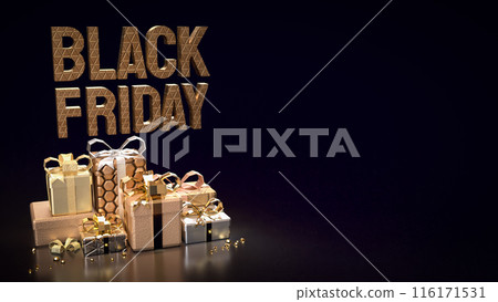 The Black Friday text and gift box for offer or advertising concept 3d rendering. The Black Friday text and gift box for offer or advertising concept 3d rendering. 116171531