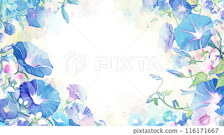 牽牛花水彩插圖框架背景 116171667