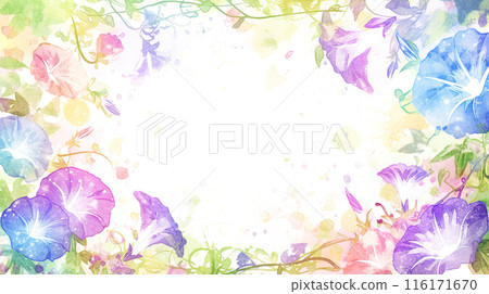 Morning glory watercolor illustration frame background 116171670