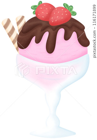 Strawberry and chocolate ice cream in a tall glass 116171899