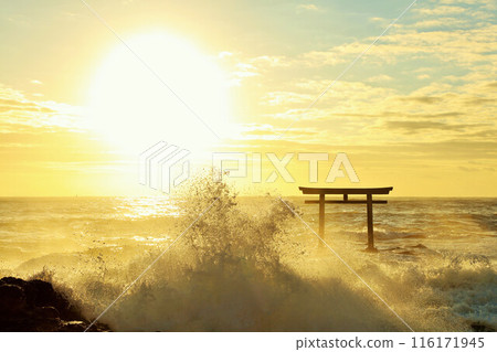 Oarai Isosaki Shrine, Ibaraki Prefecture Torii gate and wave spray Oarai Isosaki Shrine, Ibaraki Prefecture Torii gate and wave spray 116171945