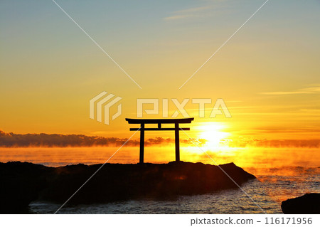 Ibaraki Prefecture: First sunrise and air storm from Oarai Isosaki Shrine 116171956