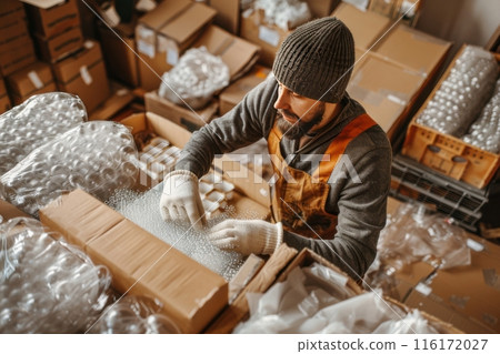 Meticulous Packing, Worker Carefully Prepares... - Stock Illustration ...