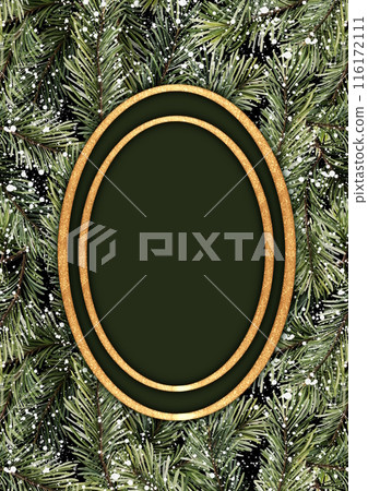 Hand drawn Christmas holiday greeting card or covers with fir tree branches. Frame with place for text 116172111