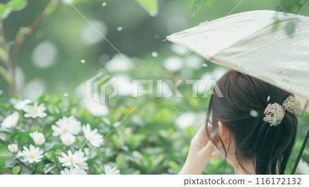 A woman holding an umbrella 116172132