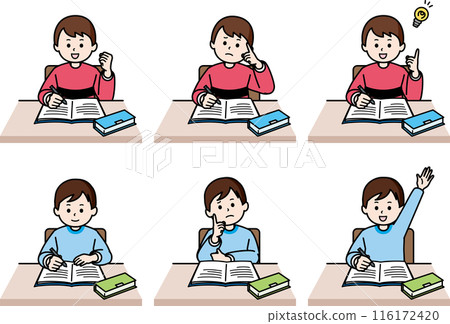 Set of 6 upper body poses - Boy studying Set of 6 upper body poses - Boy studying 116172420