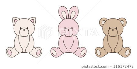 Cute bear, rabbit and cat stuffed animals vector illustration icon set animal 116172472
