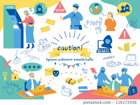 Fraud victim warning illustration collection 116172936