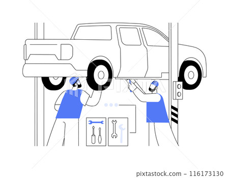 Car assembly check abstract concept vector illustration. 116173130