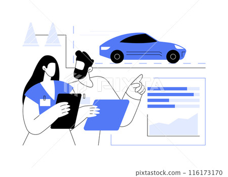 On-road car model validation abstract concept vector illustration. 116173170