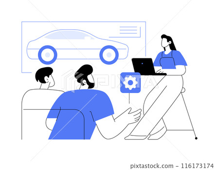 Engineering review of a car abstract concept vector illustration. Engineering review of a car abstract concept vector illustration. 116173174