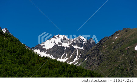 Mountainous landscape with snow patches 116173255