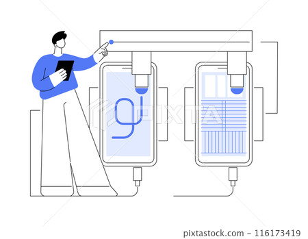 Smartphone testing abstract concept vector illustration. 116173419