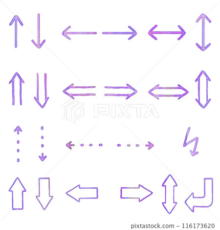 Simple arrow handwritten icon set purple Simple arrow handwritten icon set purple 116173620