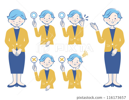 Senior women in suits set, bowing, guidance, yes or no, 3C 116173657