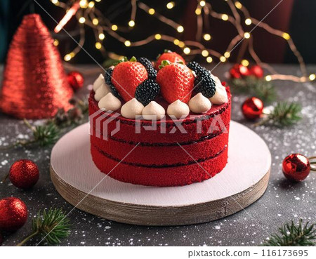 紅色聖誕蛋糕 紅色聖誕蛋糕 116173695