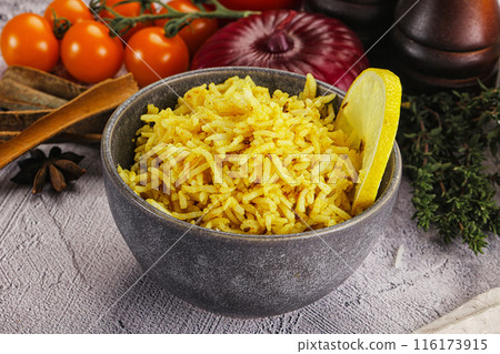 Indian cuisine lemon basmati rice 116173915