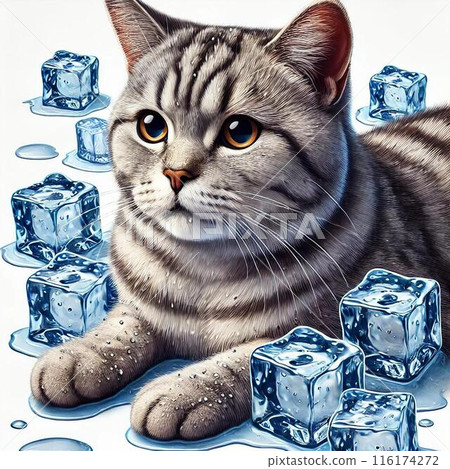 Cat resting on ice 116174272