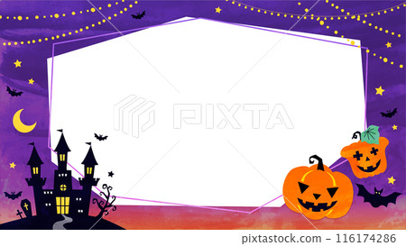 Halloween background illustration frame with copy space Pumpkin and castle, watercolor style Halloween background illustration frame with copy space Pumpkin and castle, watercolor style 116174286