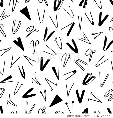 Black and white seamless pattern with the letter V in various styles, hand lettering 116174436
