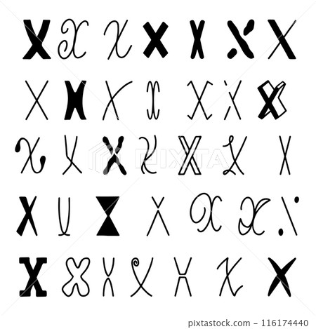 Set of letters X in different styles. Hand drawn lettering. Set of letters X in different styles. Hand drawn lettering. 116174440