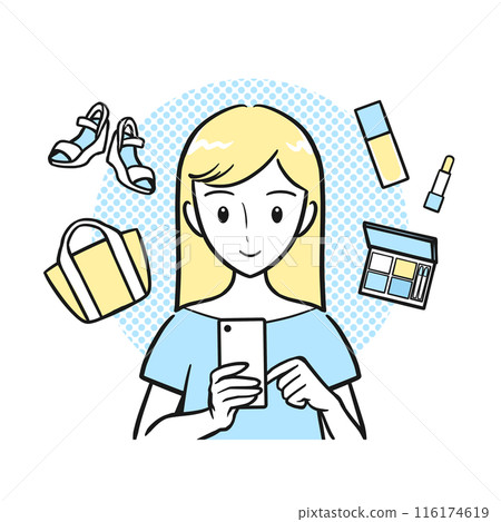 A young woman enjoying online shopping on her smartphone (with background/simple) 116174619
