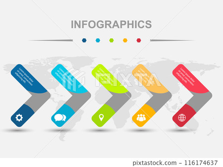 Infographic design template with 5 arrow regtangles 116174637