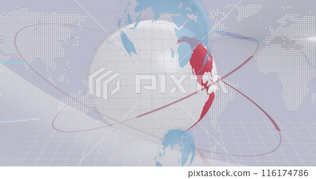 Image of globe, financial data processing and statistics over light background Image of globe, financial data processing and statistics over light background 116174786