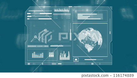 Image of data processing on screen over globe 116174889