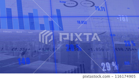 Image of financial data processing over cityscape Image of financial data processing over cityscape 116174905