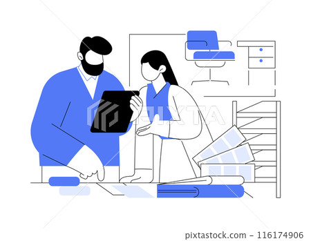Office furniture dealer abstract concept vector illustration. Office furniture dealer abstract concept vector illustration. 116174906