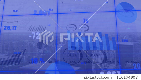 Image of financial data processing over cityscape Image of financial data processing over cityscape 116174908
