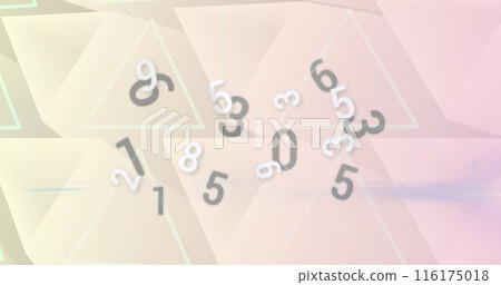 Image of changing black and white numbers on light coloured triangles background 116175018
