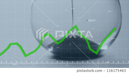 Image of green line and financial data processing over hourglass Image of green line and financial data processing over hourglass 116175463