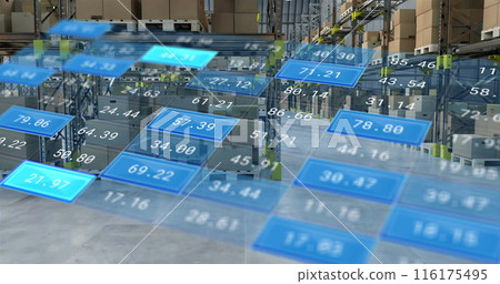Image of financial data processing over warehouse Image of financial data processing over warehouse 116175495