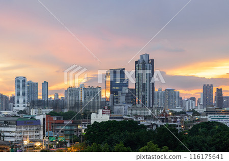 Bangkok city skyscrapers after sunset with Beautiful sky background. Bangkok city skyscrapers after sunset with Beautiful sky background. 116175641