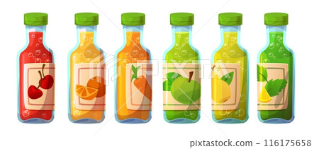 Fruit, berry and vegetable soda in bottle. 116175658