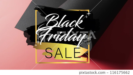 Image of black friday sale text over rolled up black paper on red background Image of black friday sale text over rolled up black paper on red background 116175662