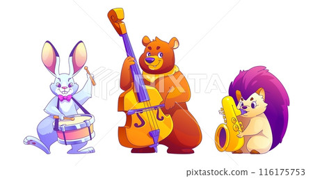 Cute bunny, bear, hedgehog playing music set 116175753