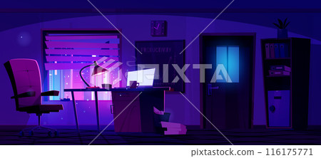 Night empty business office room interior Night empty business office room interior 116175771