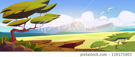 African savannah landscape with grassland and tree African savannah landscape with grassland and tree 116175803