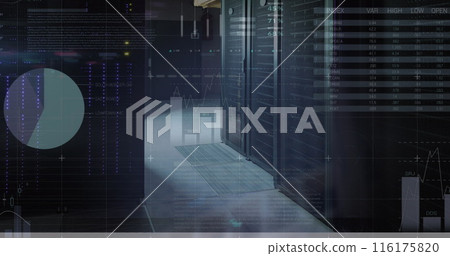 Image of statistical data processing against computer server room 116175820