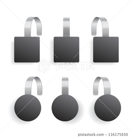 Hanging locks, three square and three circular, with hooks. Vector Hanging locks, three square and three circular, with hooks. Vector 116175830