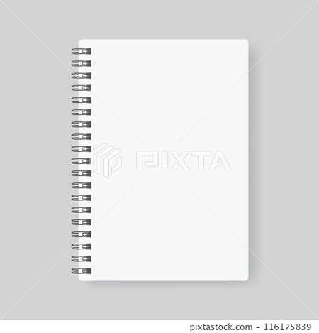 Blank spiral notebook with white pages, ready for notes or sketches. Vector Blank spiral notebook with white pages, ready for notes or sketches. Vector 116175839