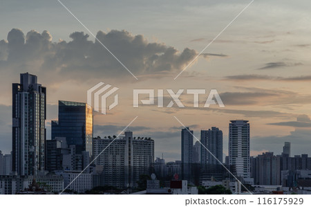Beautiful Clouds in the Sky over Large Metropolitan City of Bangkok. Beautiful Clouds in the Sky over Large Metropolitan City of Bangkok. 116175929