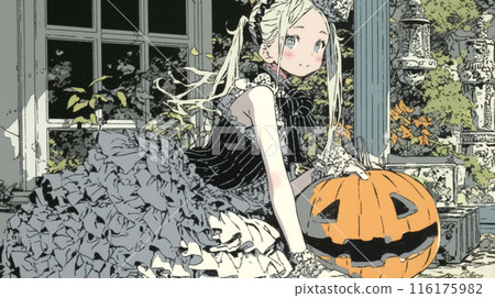 Young woman wearing gothic lolita fashion for Halloween 116175982