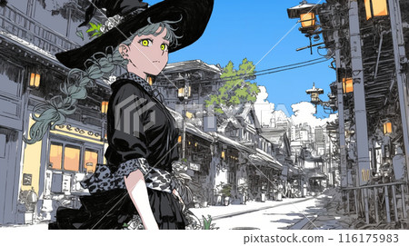 穿著哥德洛麗塔時尚在東京市中心散步的年輕女子 穿著哥德洛麗塔時尚在東京市中心散步的年輕女子 116175983