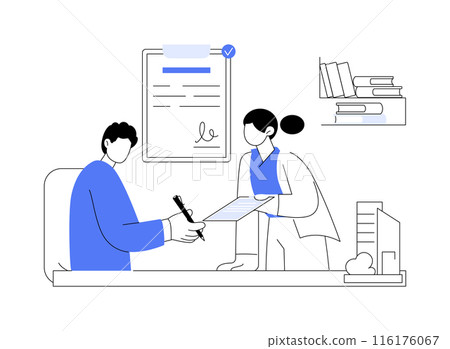 Signing contract with architect abstract concept vector illustration. 116176067
